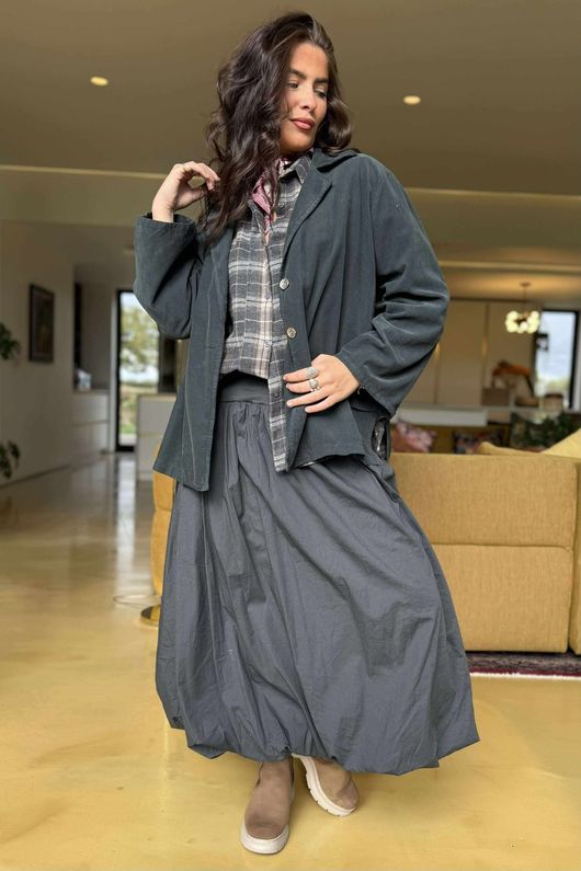 Paloma Bubble Hem Midi Skirt Charcoal